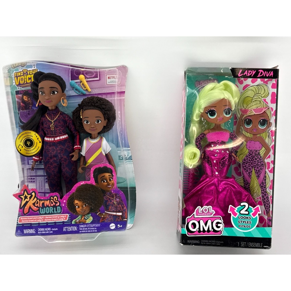 Karma's World Dolls Set + LOL OMG Lady Diva Doll Bundle Mattel MGA New Read